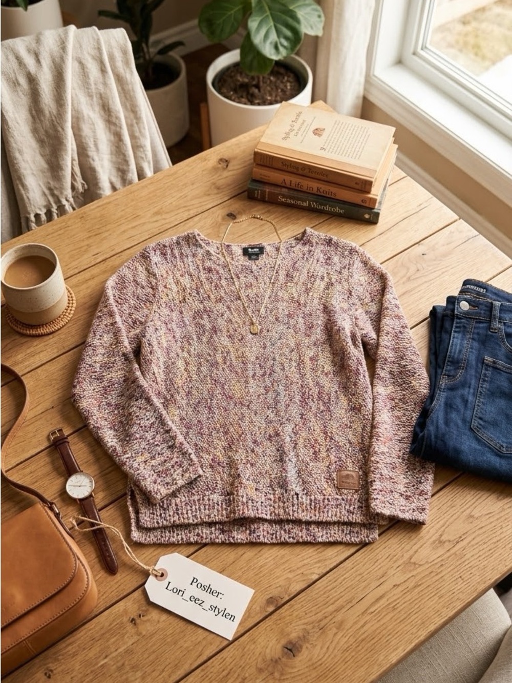 Roots Multicolor Pink-Cream V-Neck Sweater